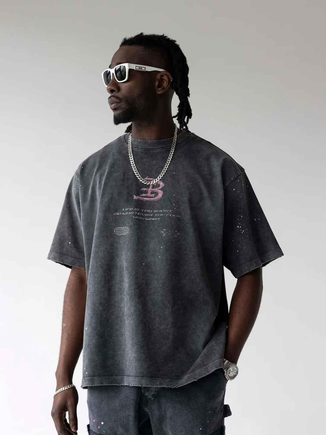 Black Island t-shirt grigio con logo rosa