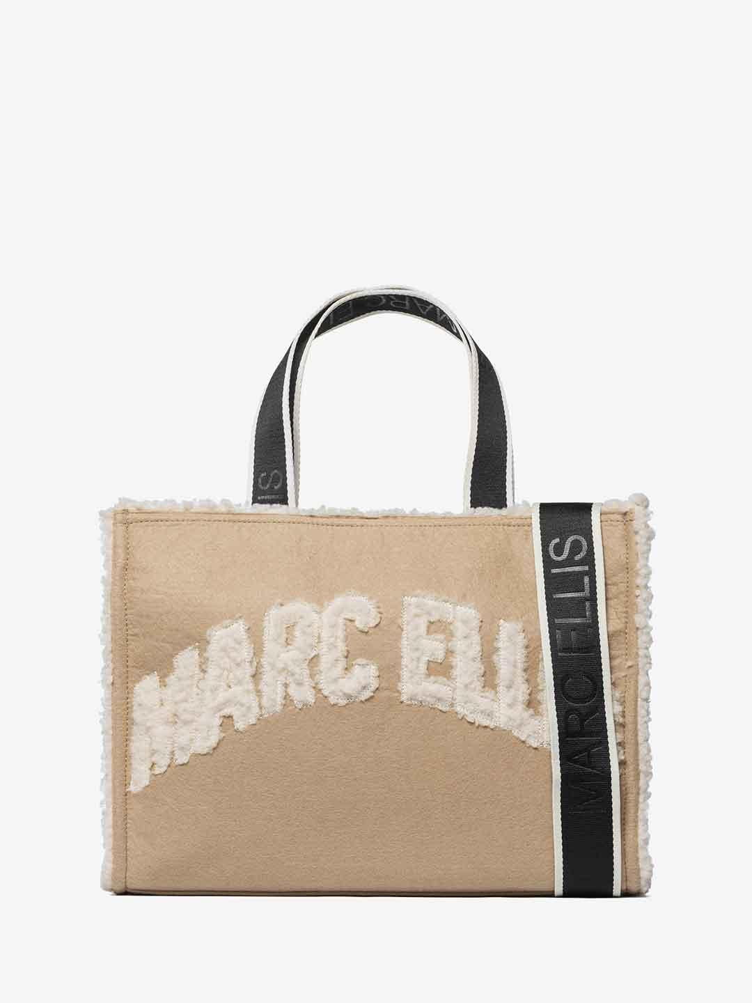 Marc Ellis Buby Cloth M borsa beige con scritta teddy