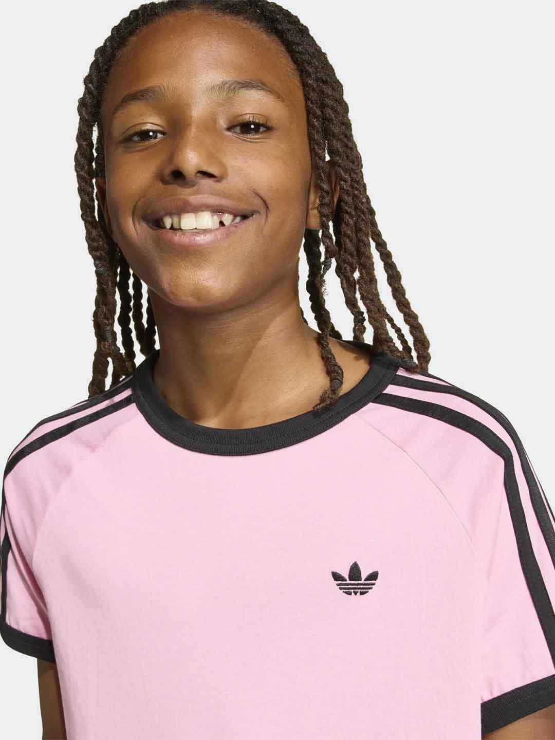 Adidas t-shirt kids rosa con bande nere