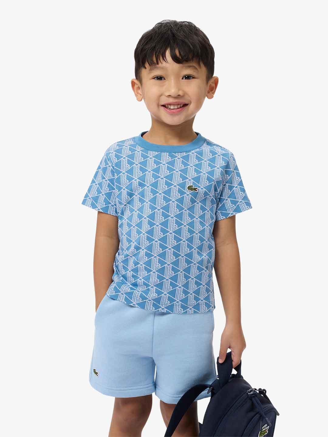 Lacoste t-shirt kids celeste multilogo