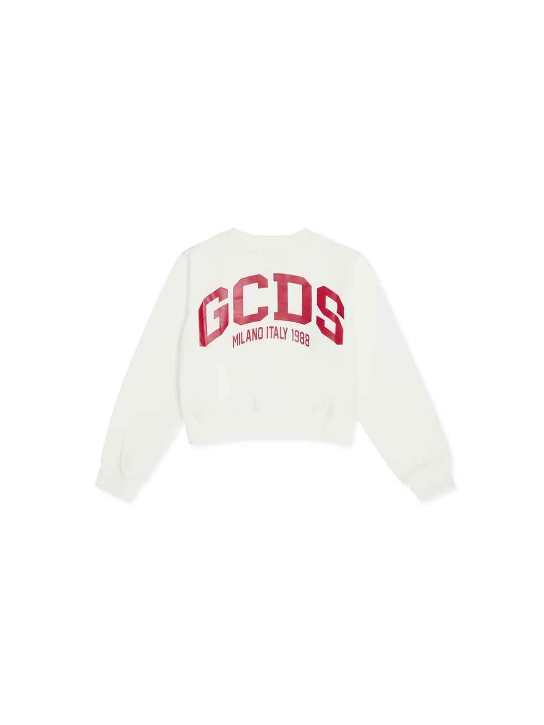 GCDS felpa kids bianco girocollo crop