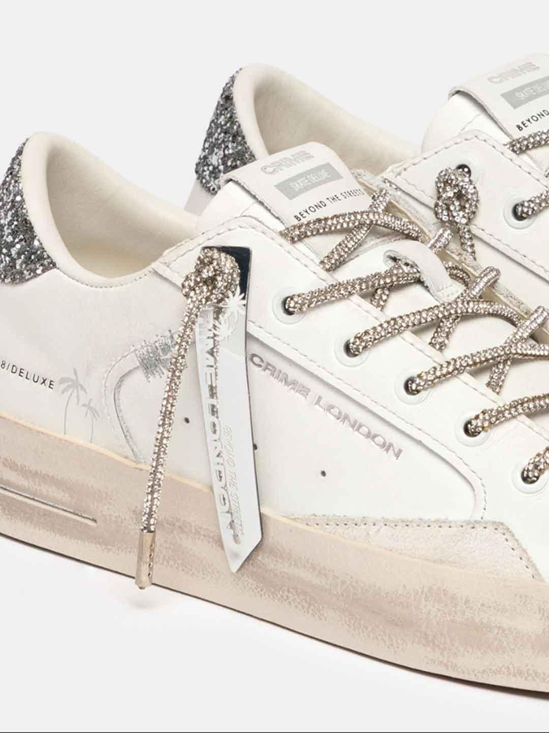 Crime Sk8 Deluxe sneakers bianco con lacci in strass