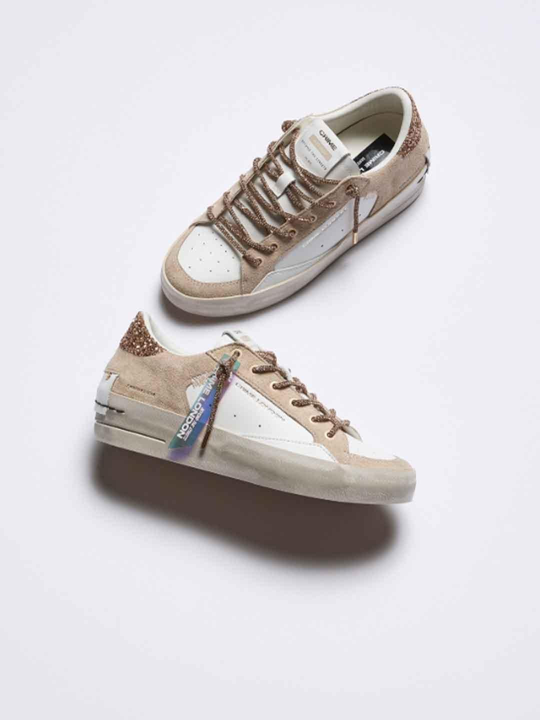 Crime Sk8 Deluxe Wedge sneakers bianco con lacci in strass