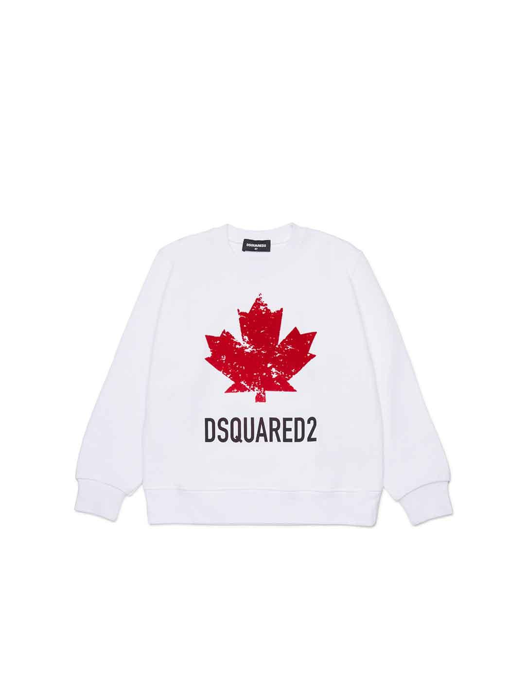 Dsquared 2 felpa kids bianco con logo rosso