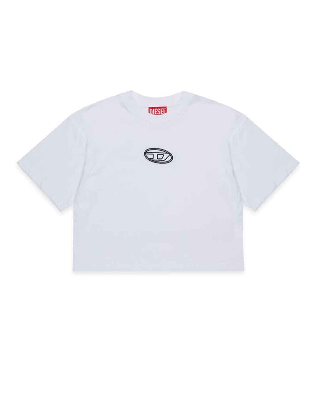 Diesel Tixan t-shirt bianco crop con logo centrale