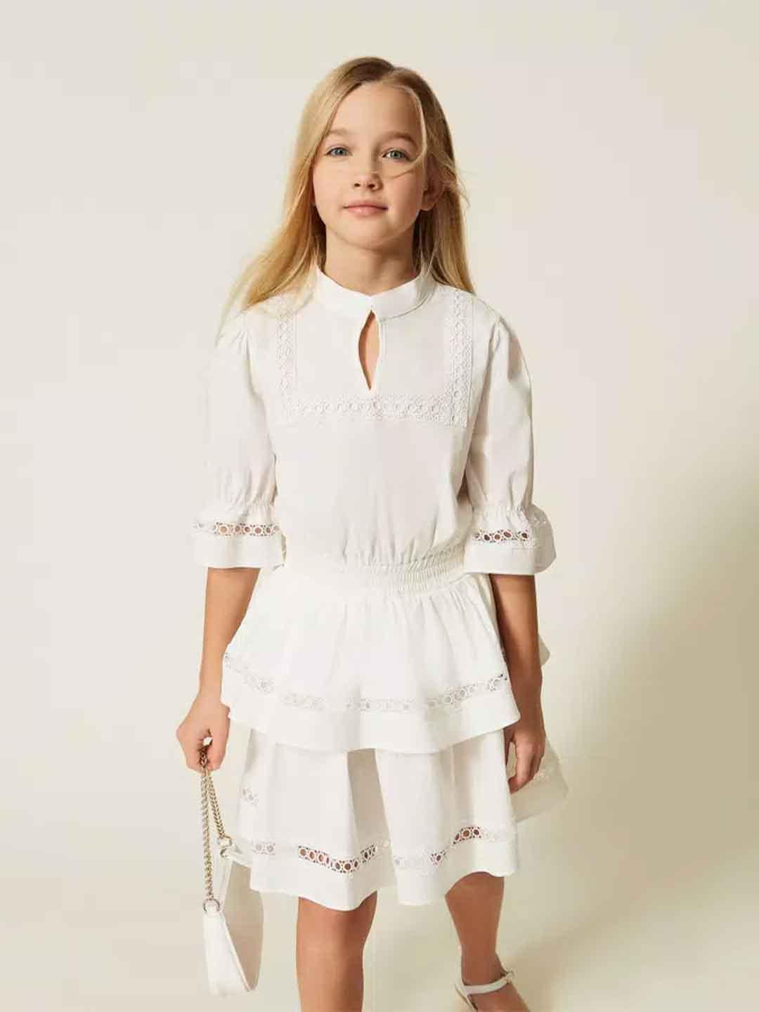Twinset abito kids bianco con pizzo