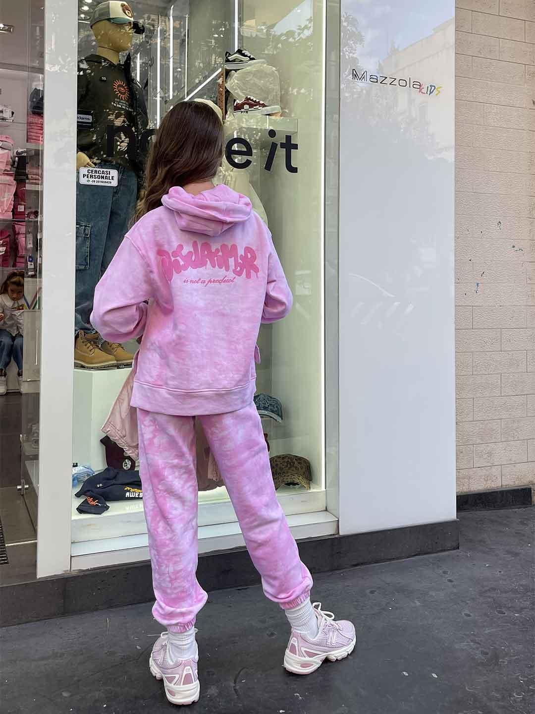 Disclaimer felpa kids rosa con cappuccio