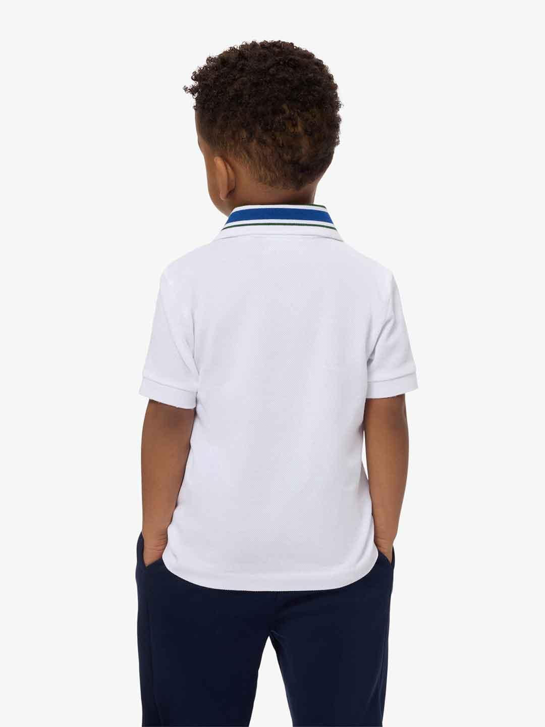 Lacoste t-shirt kids bianco con colletto blu