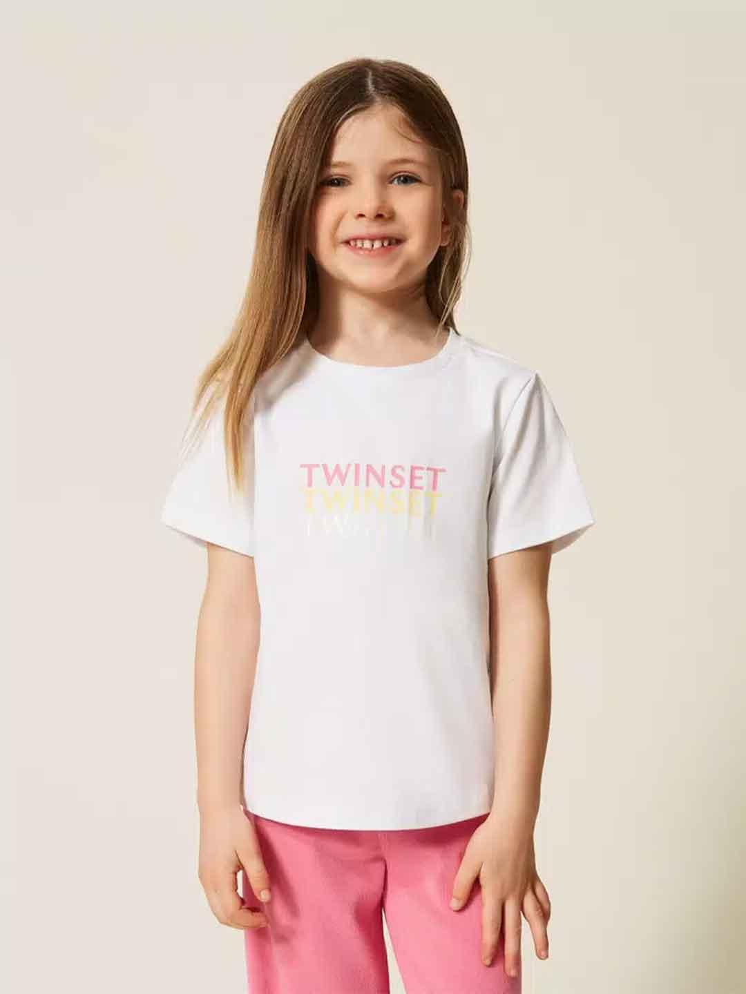 Twinset t-shirt kids bianco con logo multicolor