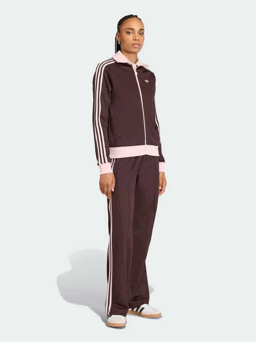Adidas pantaloni marrone con bande rosa