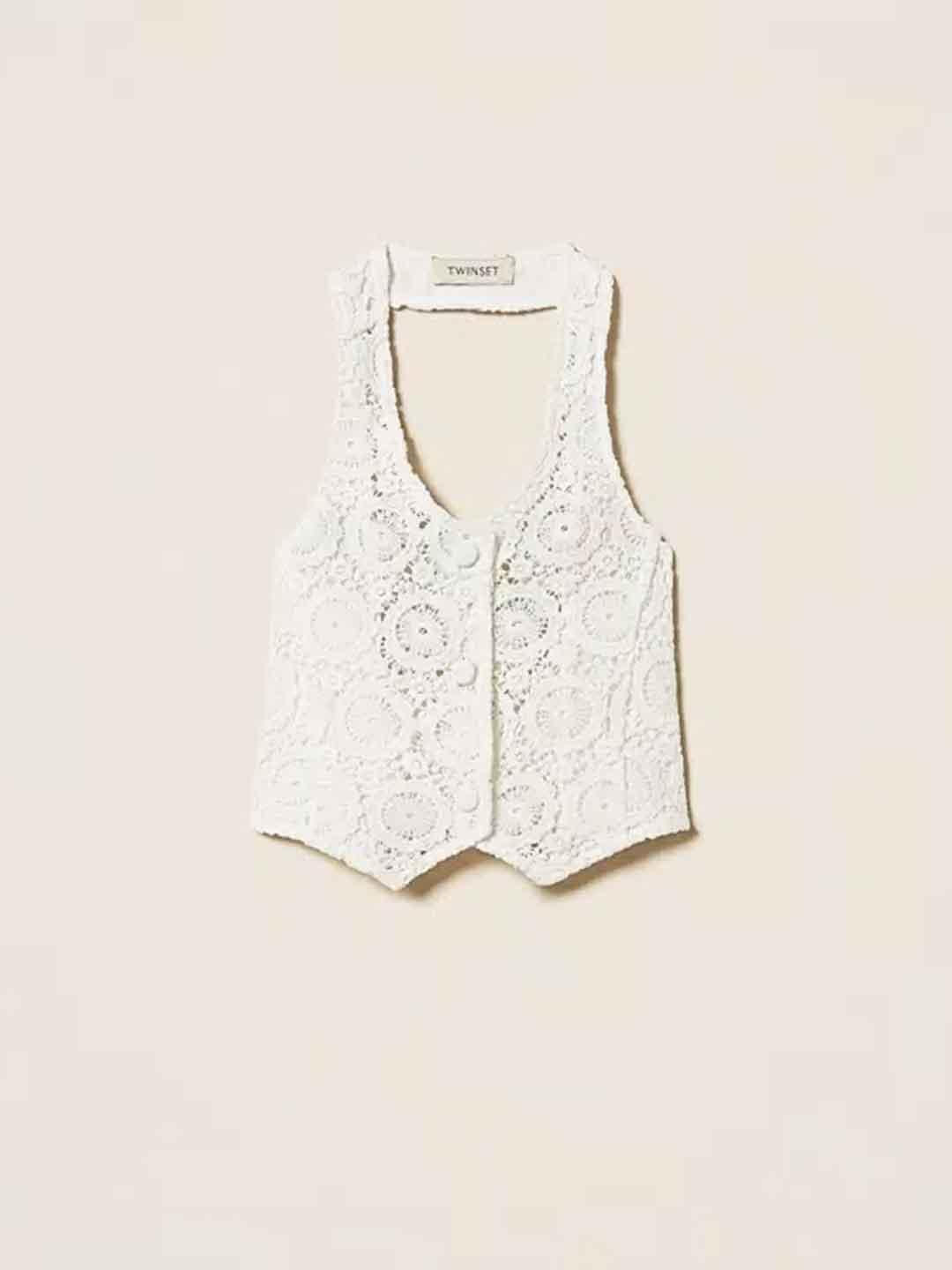 Twinset gilet kids bianco in macramè