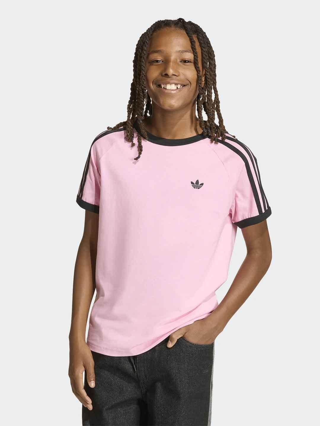 Adidas t-shirt kids rosa con bande nere