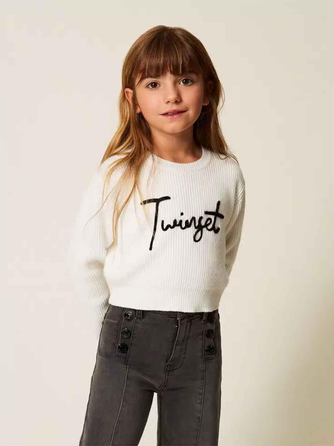Twinset maglione kids bianco con grafica nera