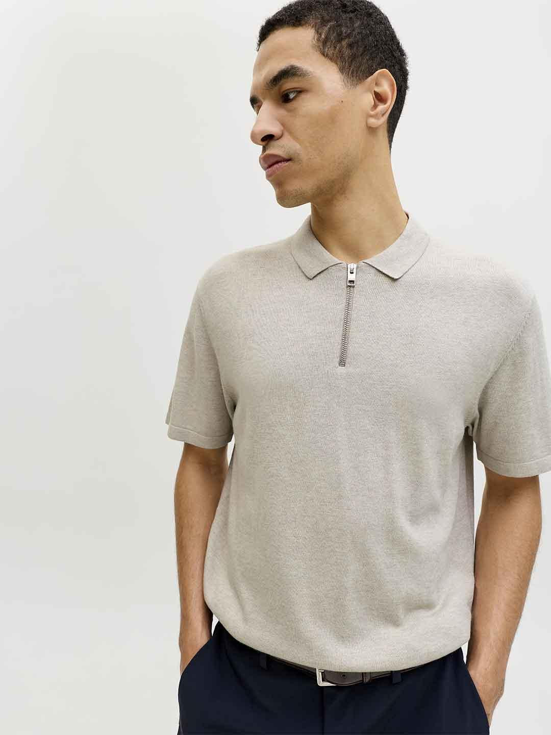 Jack & Jones polo beige con zip
