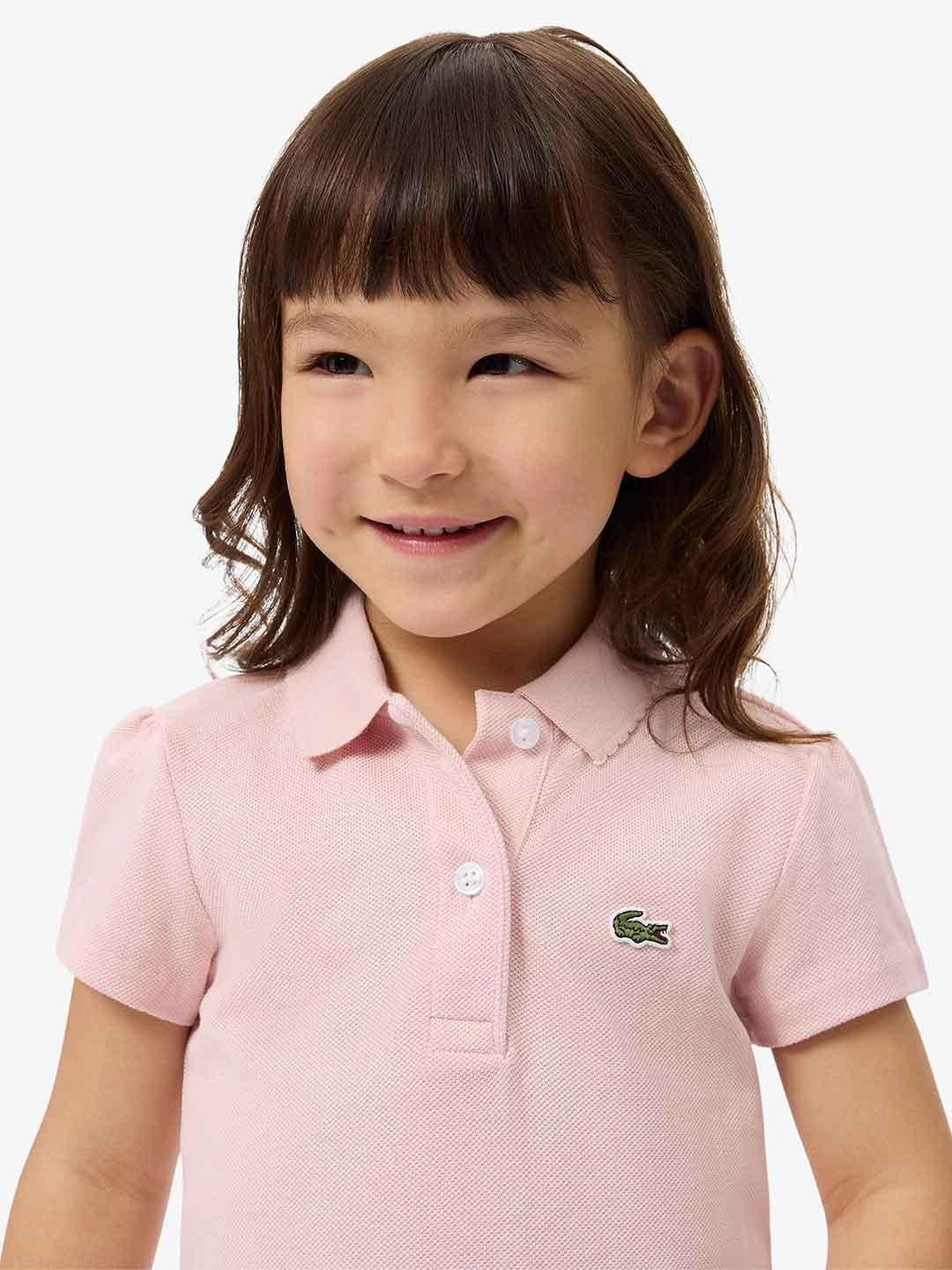 Lacoste t-shirt kids rosa con colletto ondulato