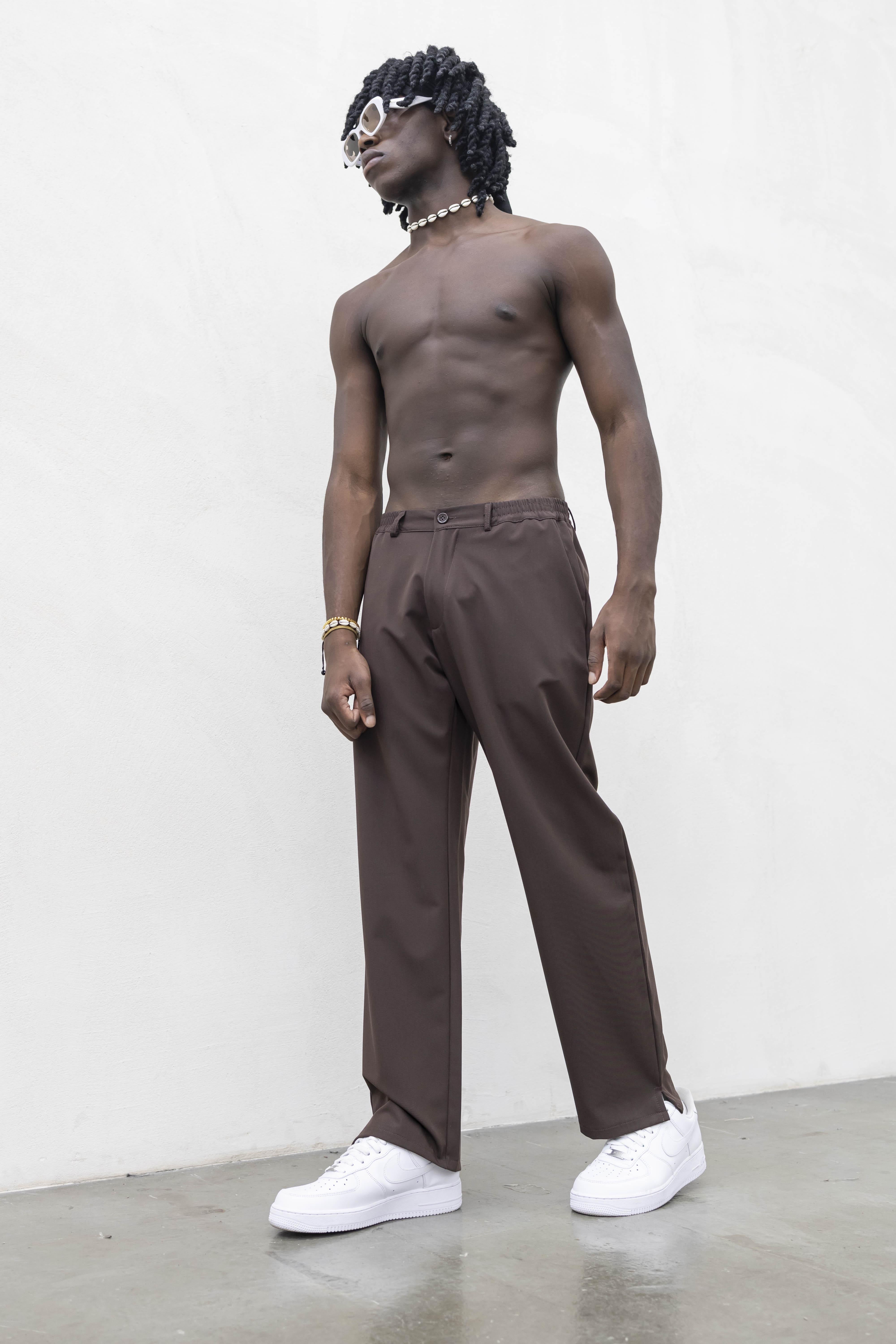 Tokyo pantaloni marrone simply con spacchetti