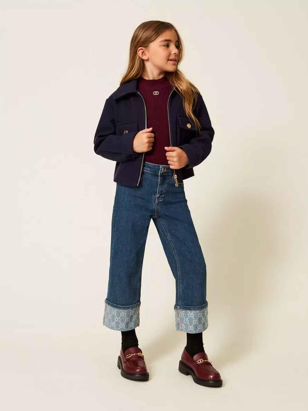 Twinset jeans kids con piegone e strass