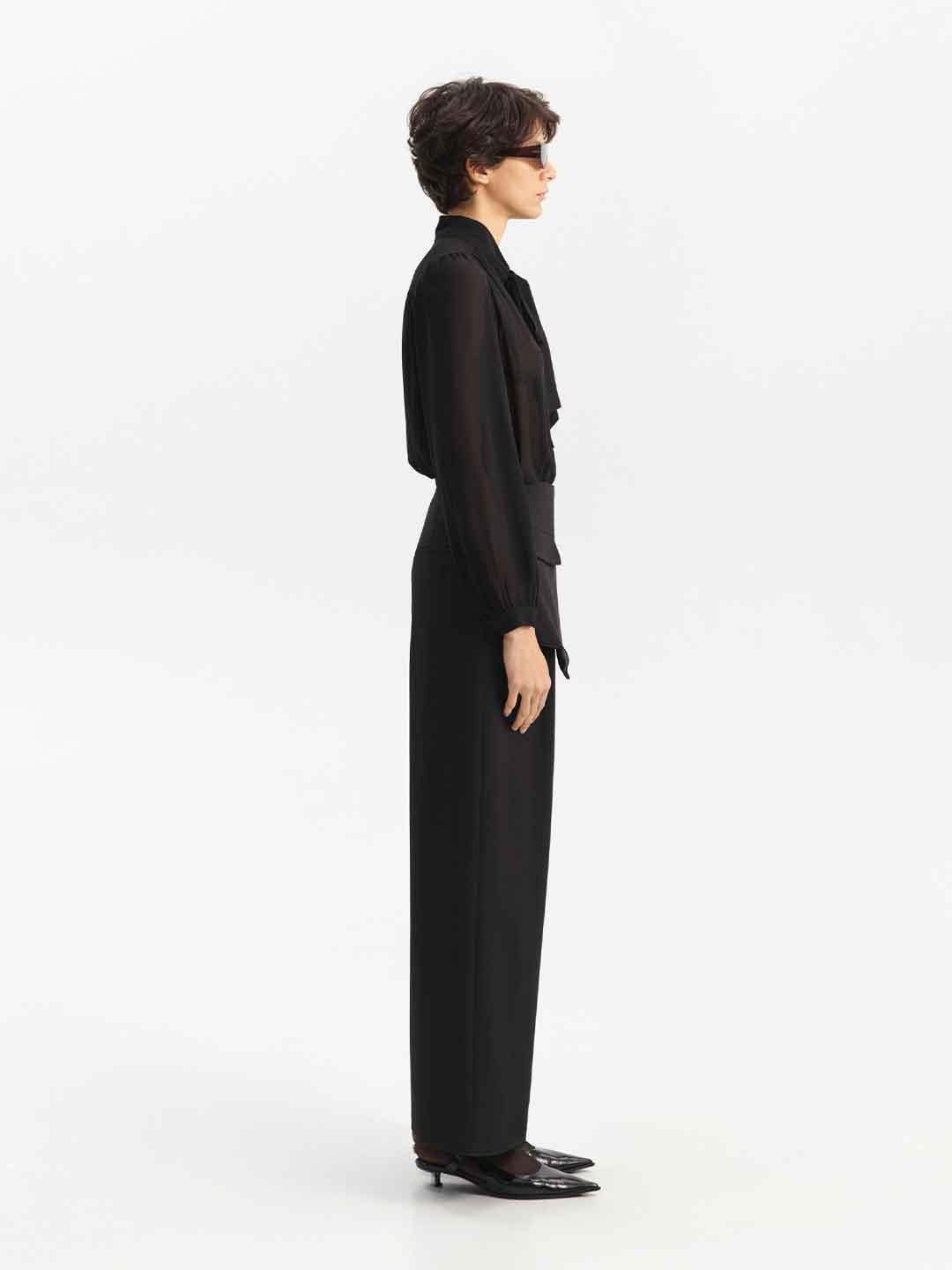 Eleh pantalone nero con tessuto sovrapposto