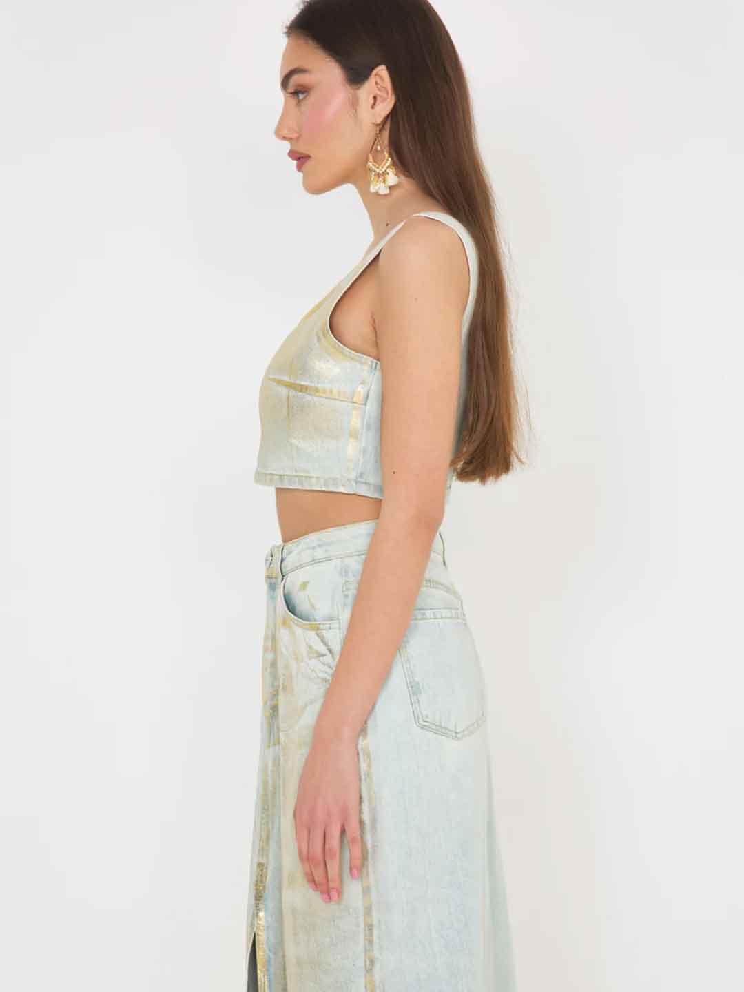 Silence Maylar top in jeans