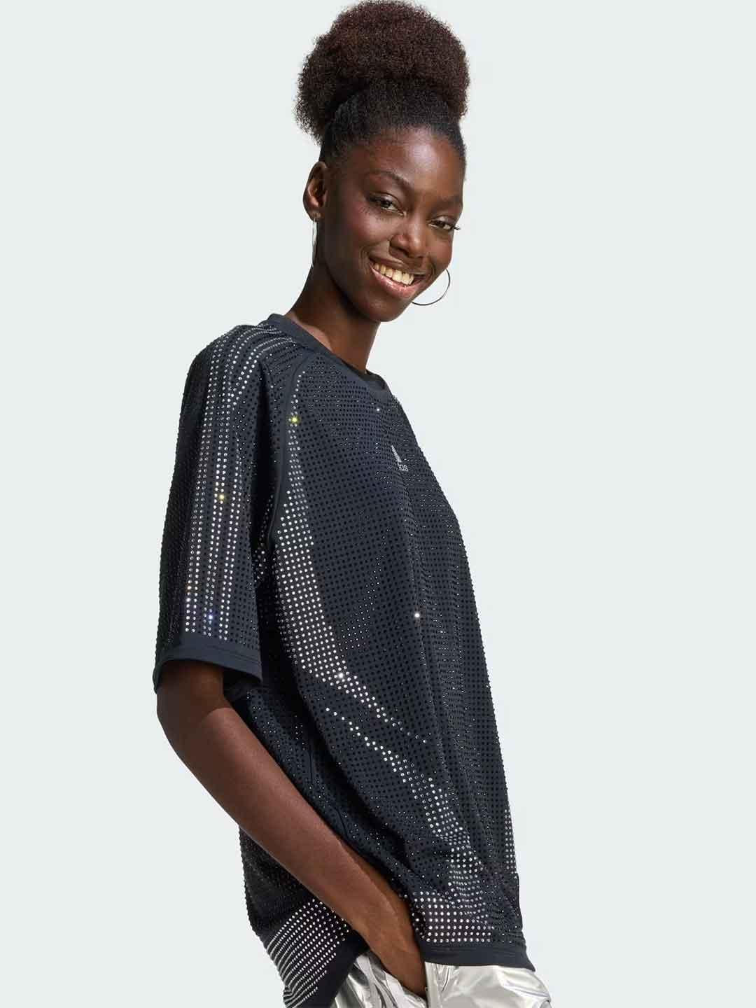 Adidas Rhinestones t-shirt nero con strass