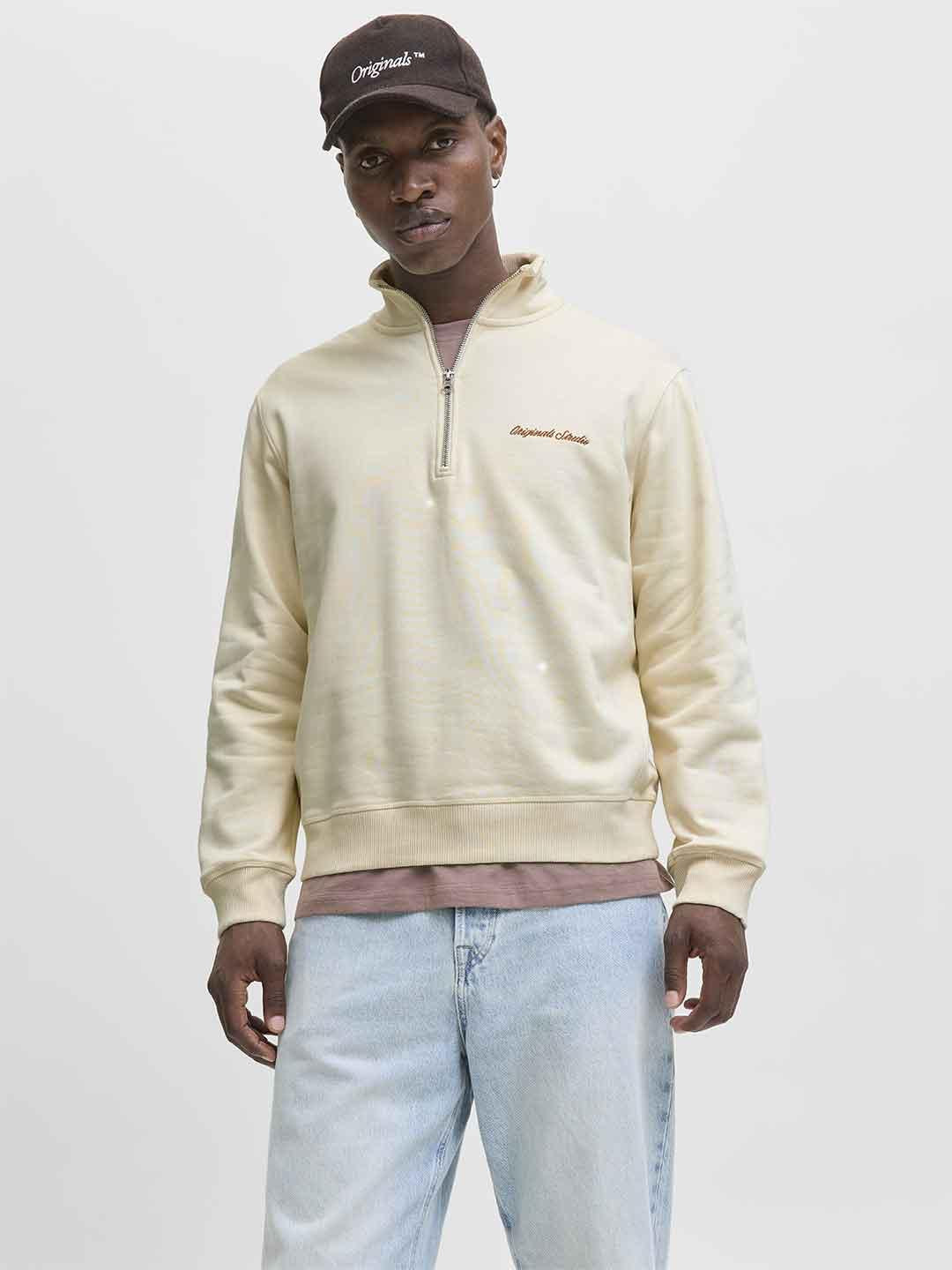 Jack & Jones felpa panna in pile con zip
