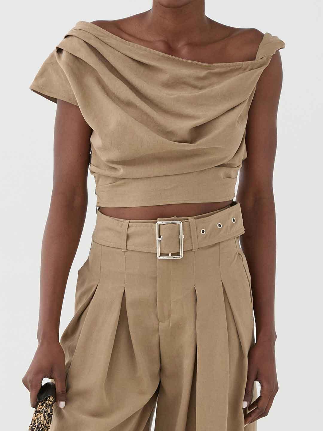 Eleh top beige con zip laterale