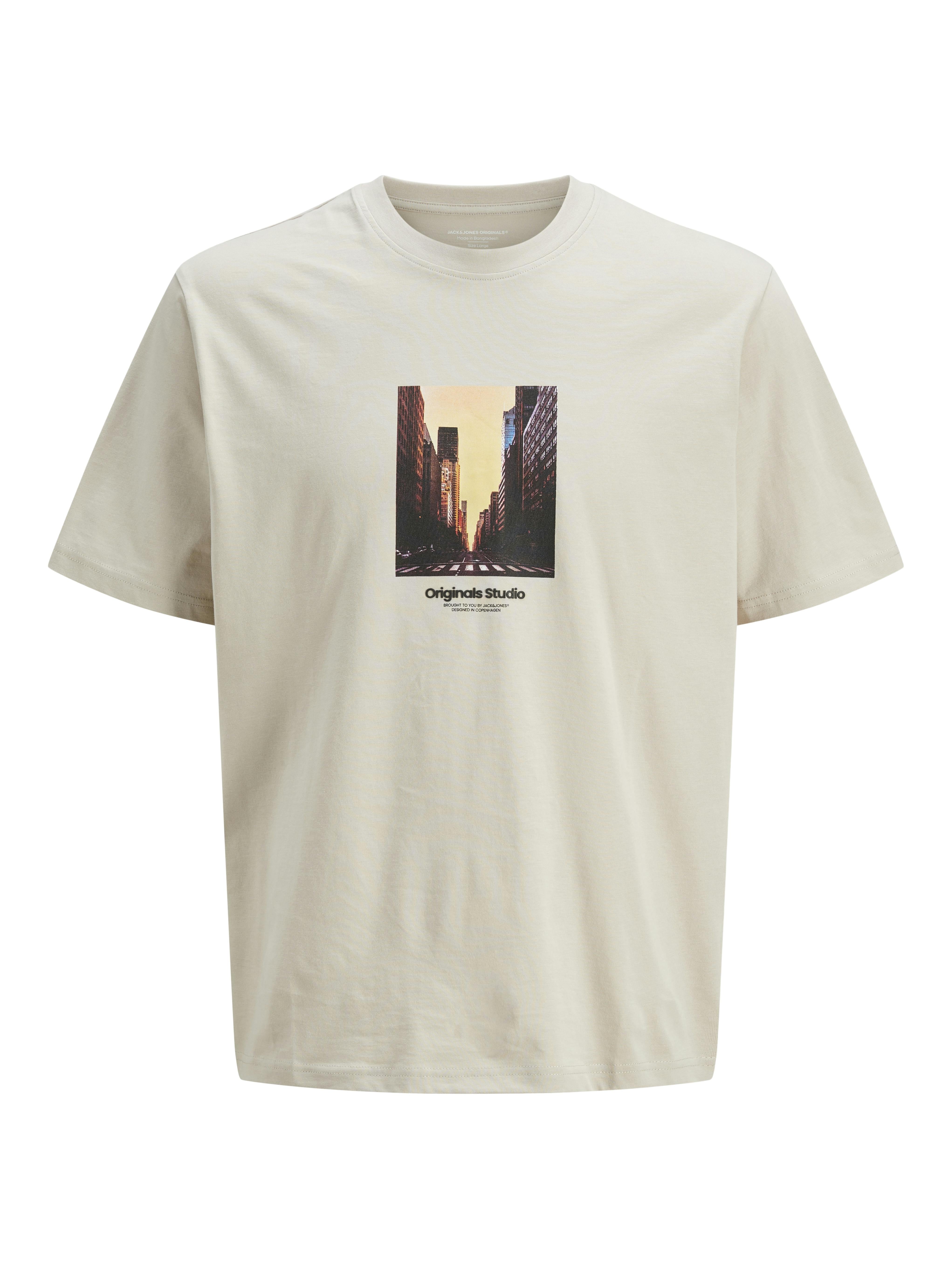 Jack & Jones t-shirt beige con grattacieli tramonto