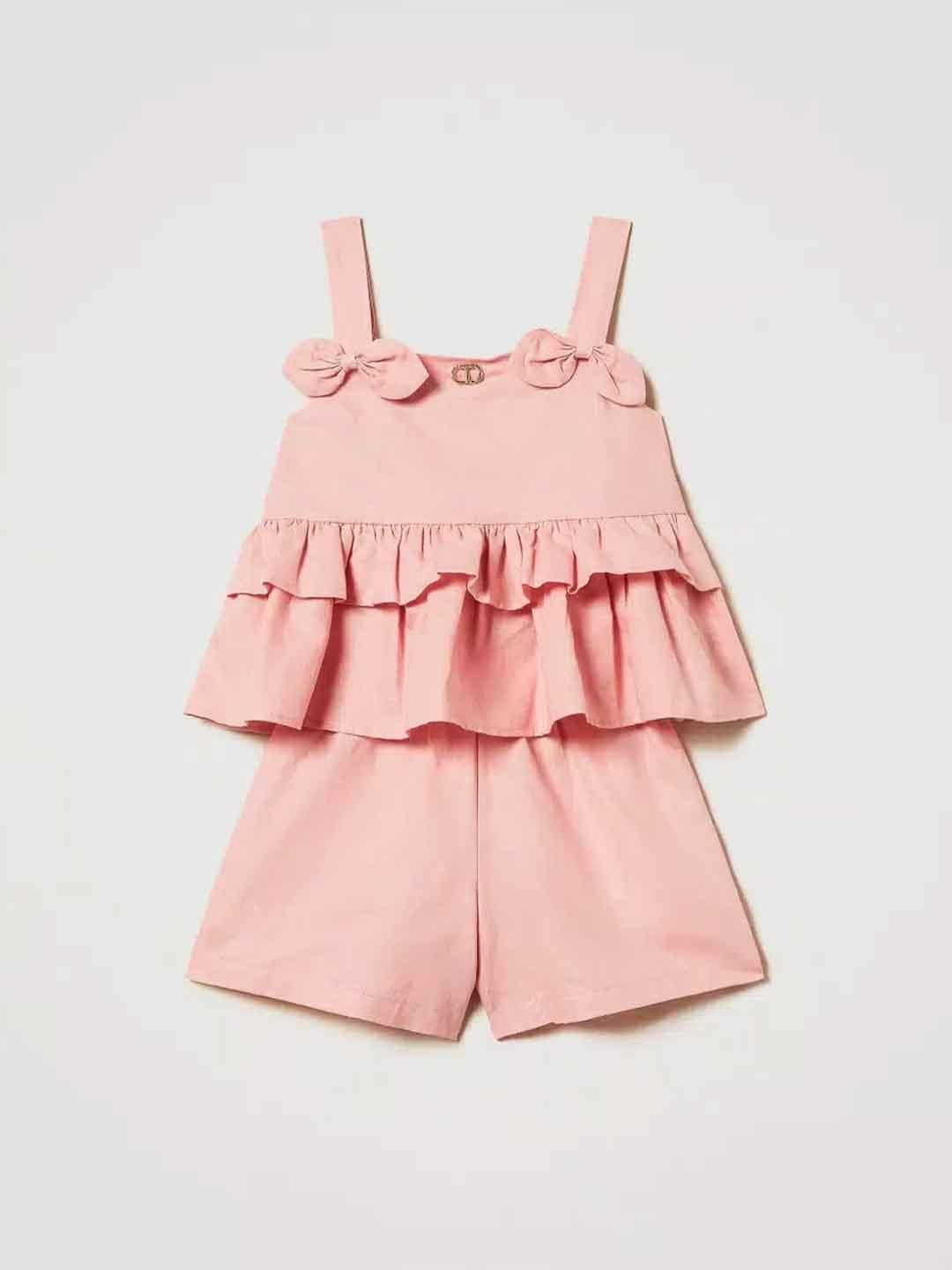 Twinset coordinato kids rosa in misto lino