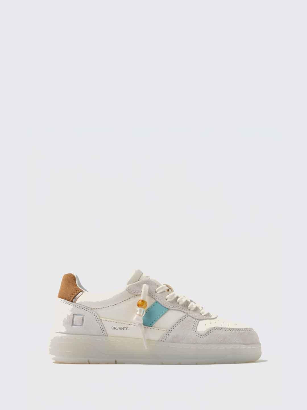 D.A.T.E. Court 2.0 Vintage sneakers bianco con tab cuoio