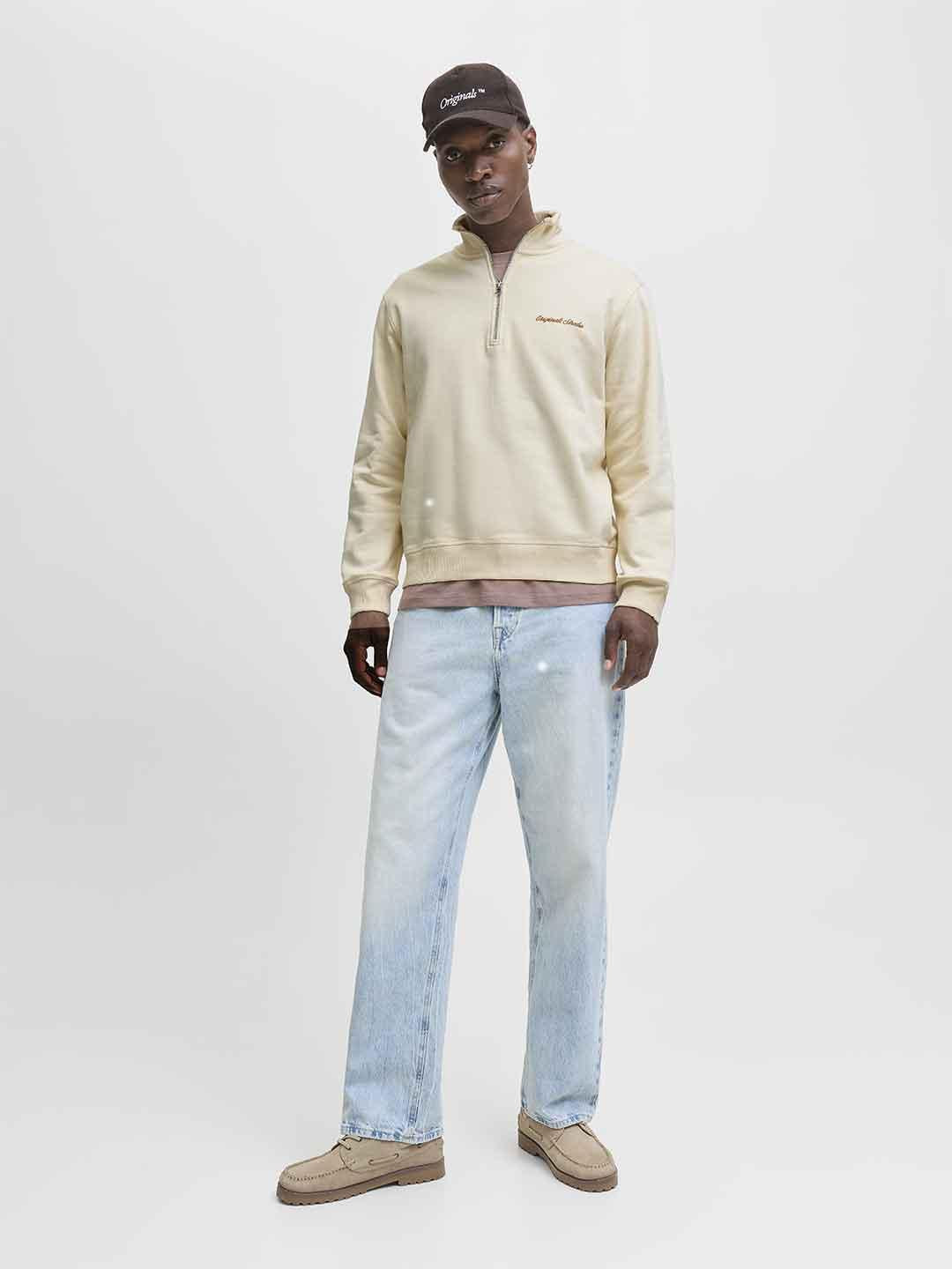Jack & Jones felpa panna in pile con zip
