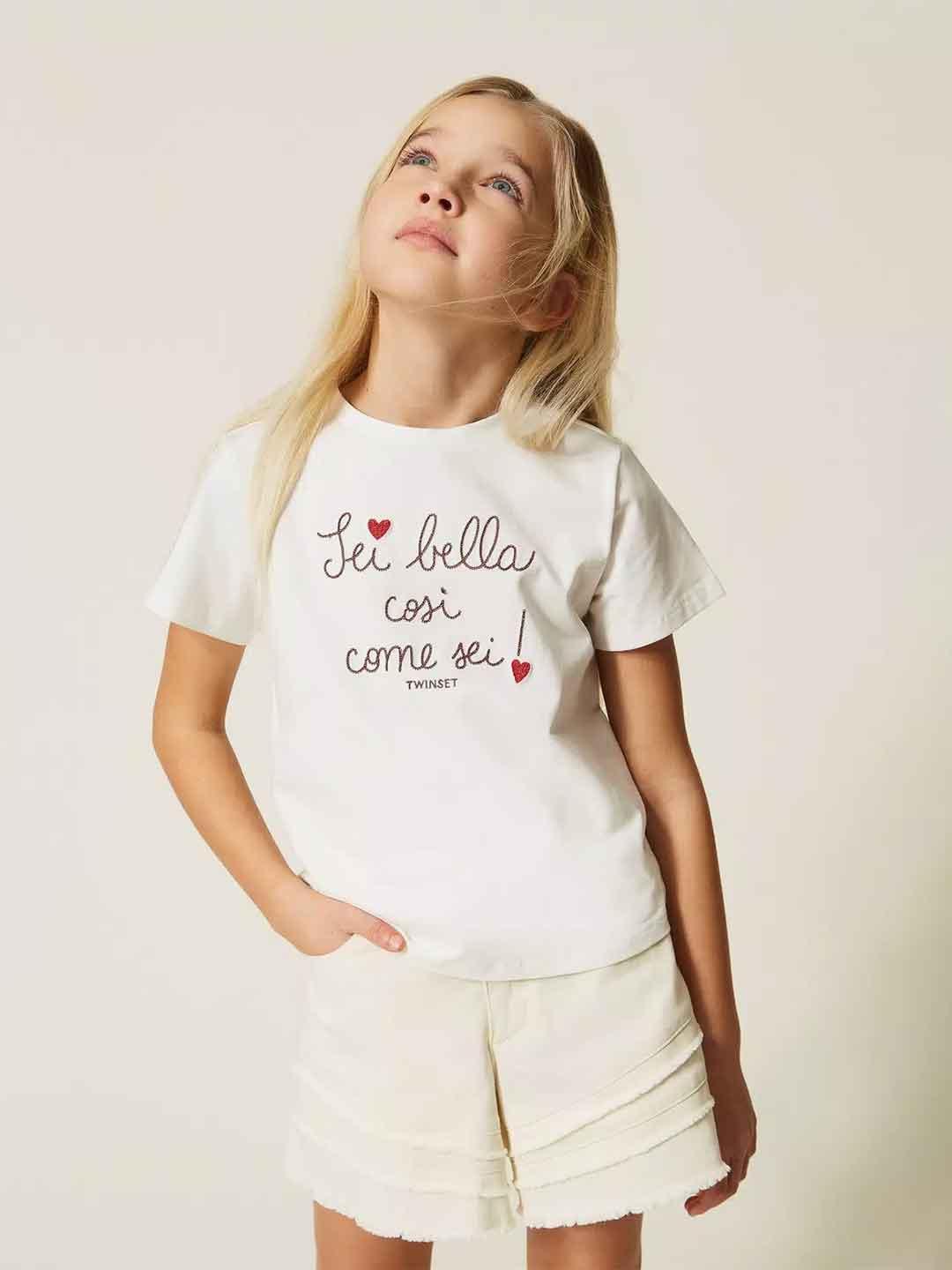 Twinset t-shirt kids bianco con ricamo