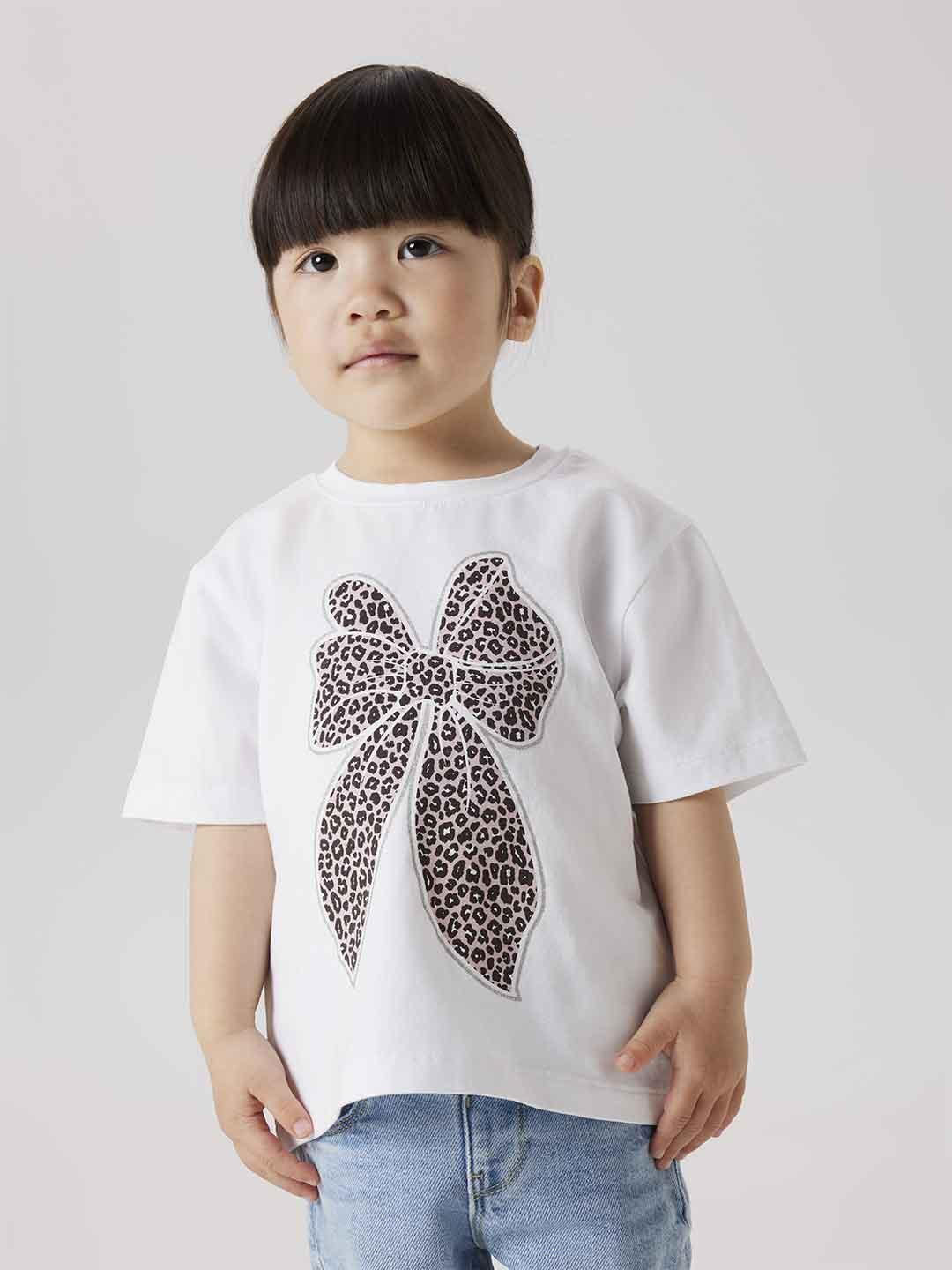 Name It t-shirt kids bianco con fiocco maculato