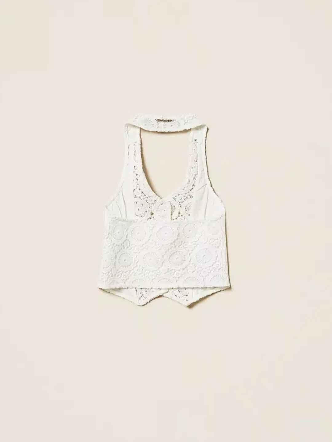 Twinset gilet kids bianco in macramè