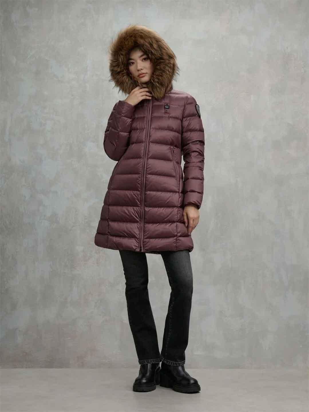 Blauer Kristin piumino bordeaux lungo con pelliccia