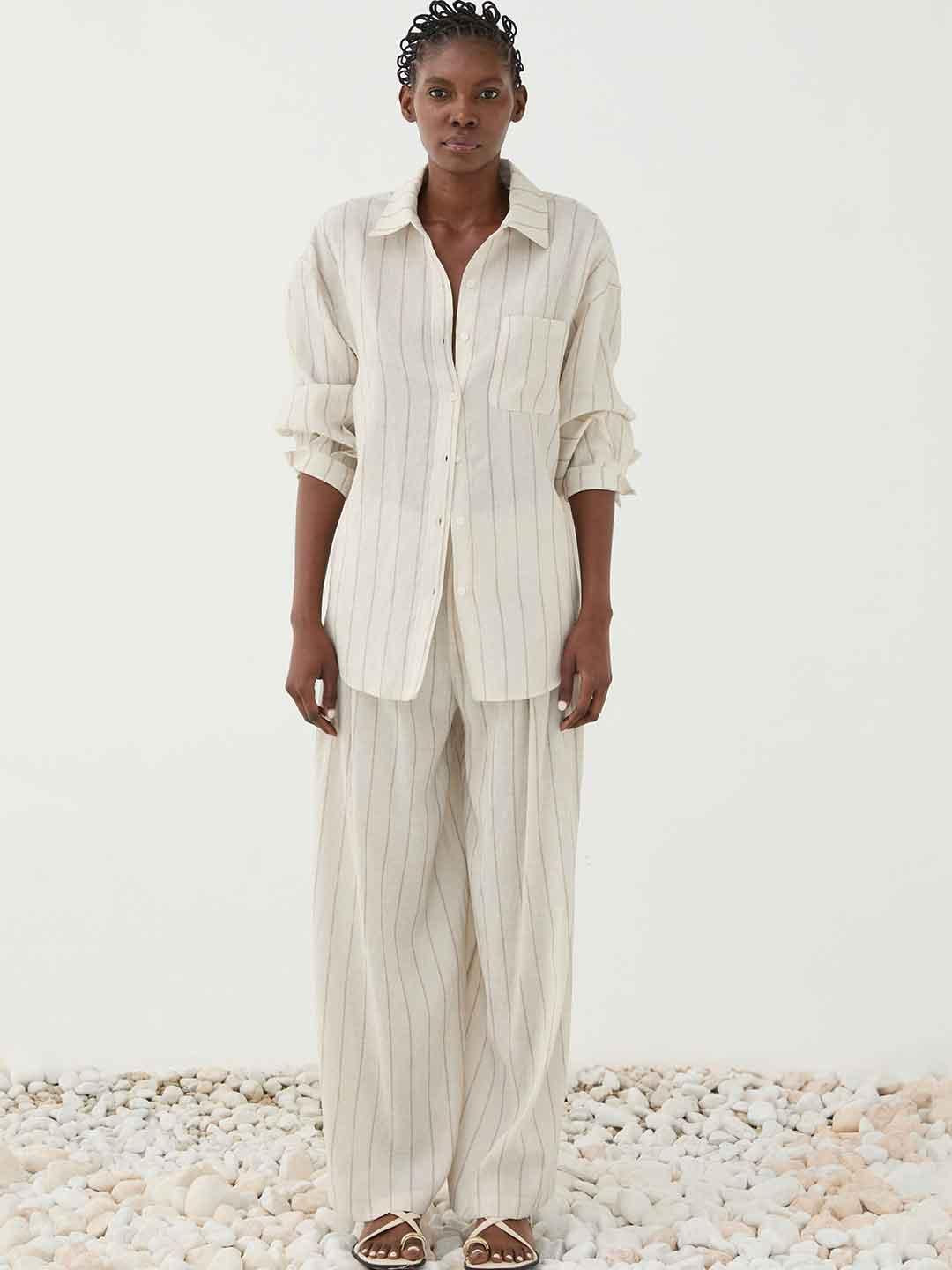 Eleh camicia panna a righe in lino