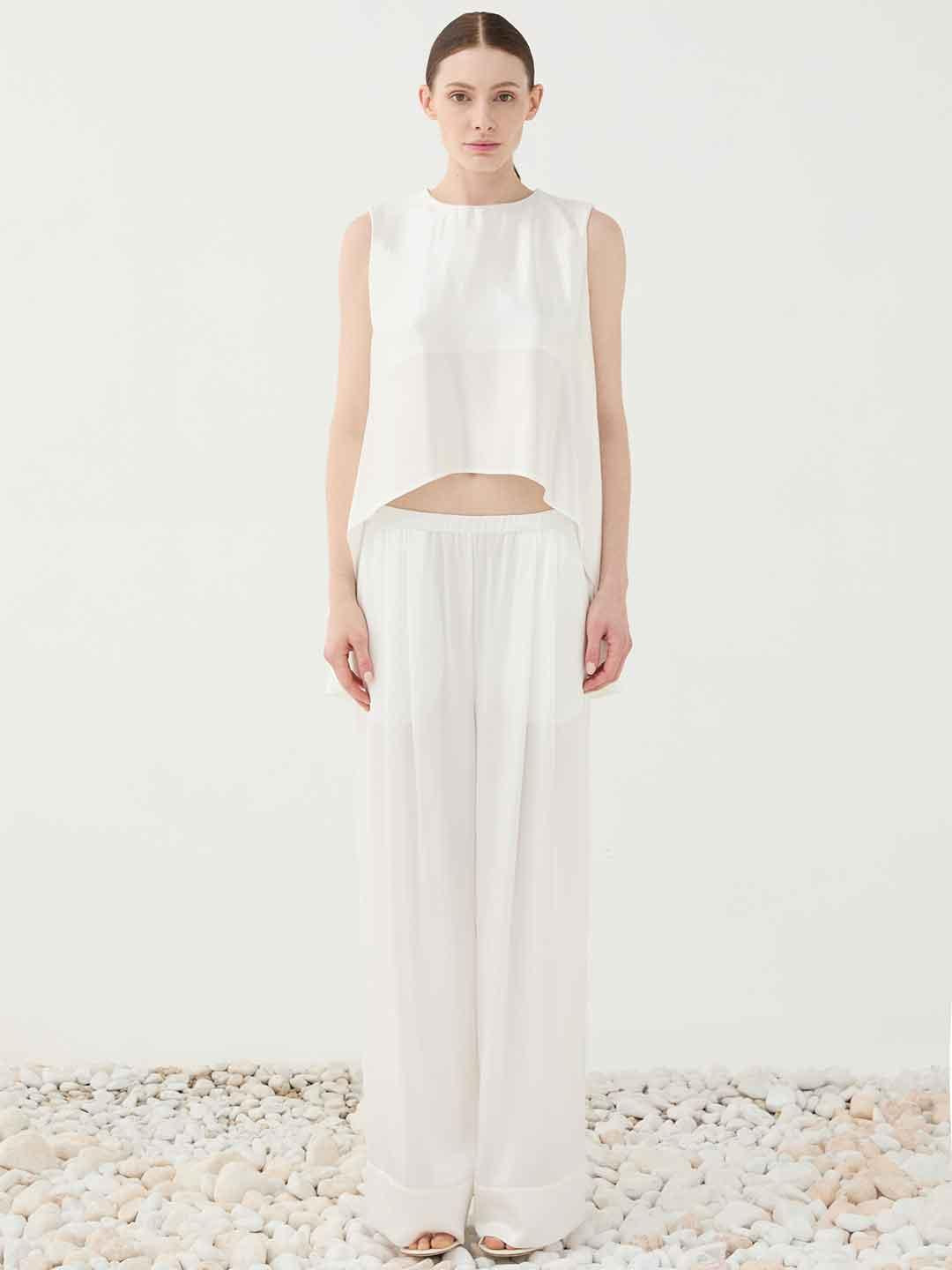 Eleh pantaloni bianco in raso