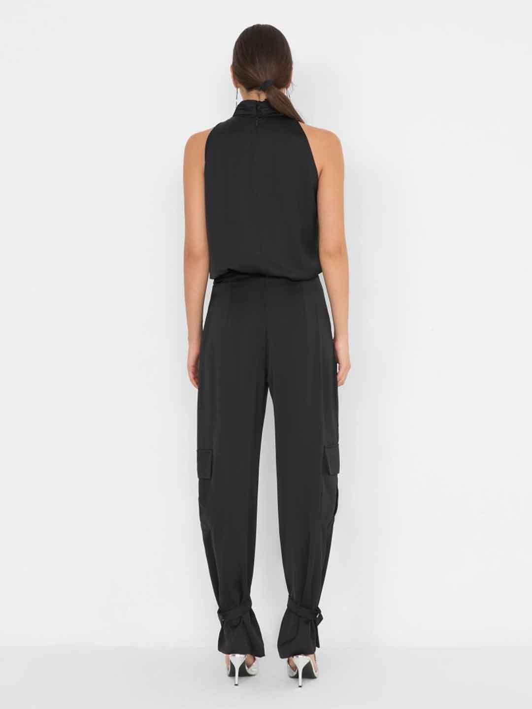 Silence pantalone nero cargo in raso
