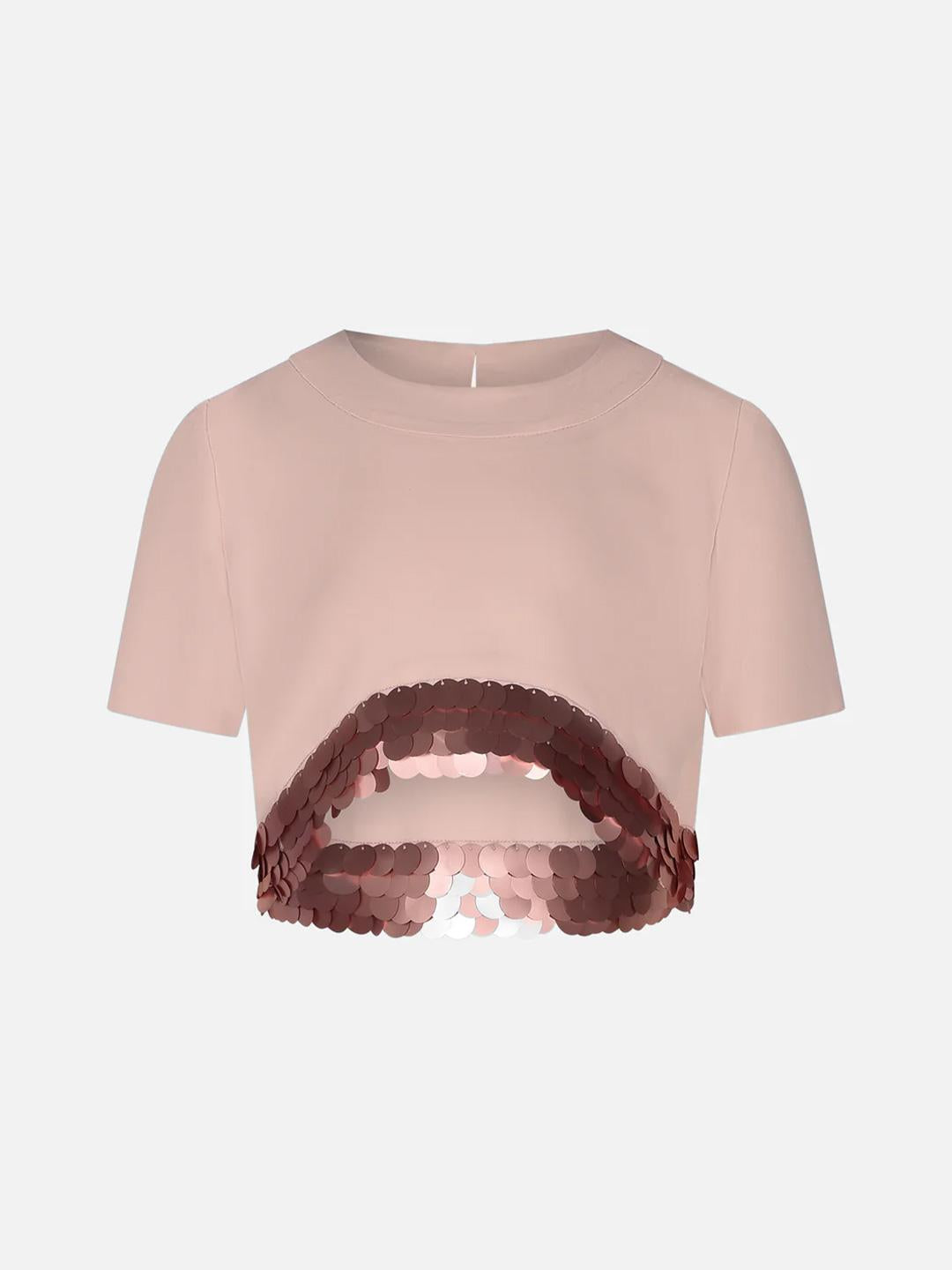 Fun & Fun maglia kids rosa crop con pailettes