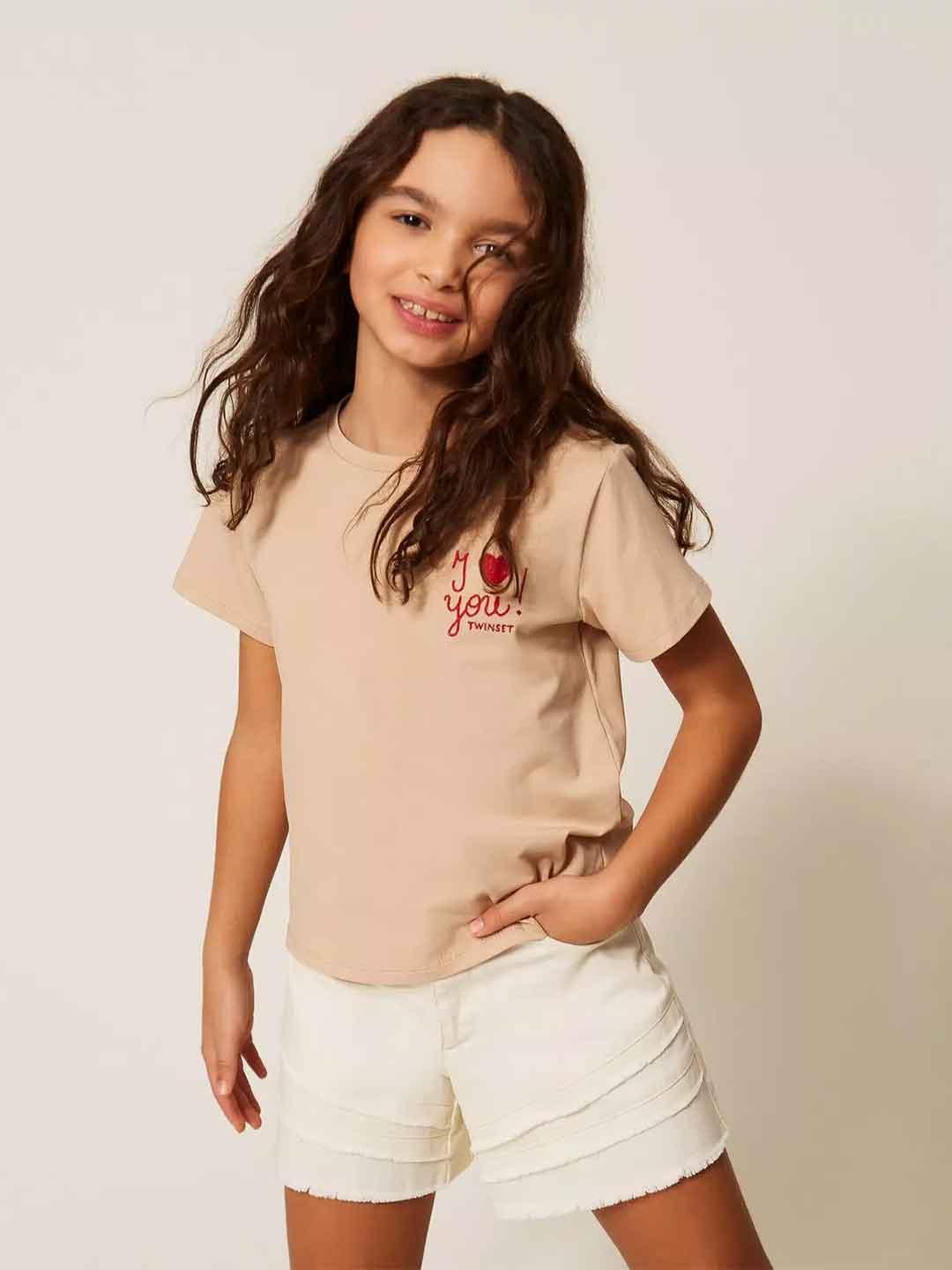 Twinset t-shirt kids beige con ricamo