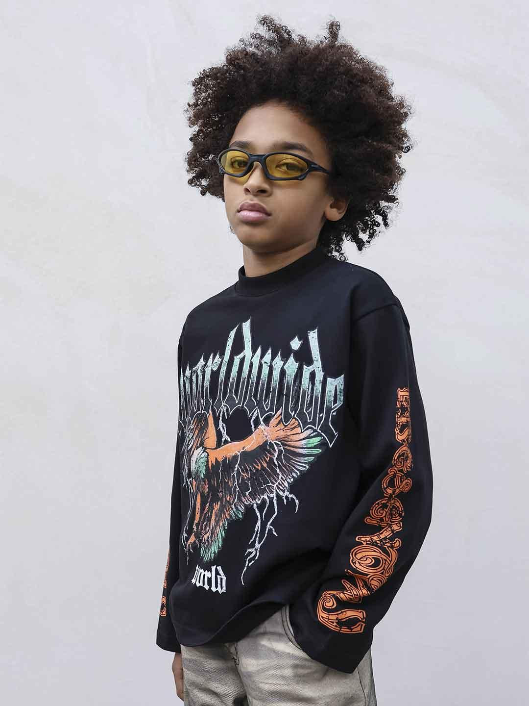 Present Day t-shirt kids nero con grafica aquila