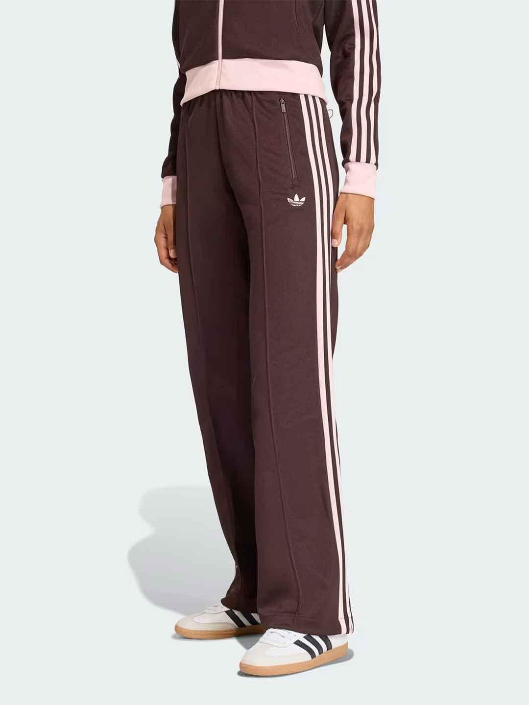 Adidas pantaloni marrone con bande rosa