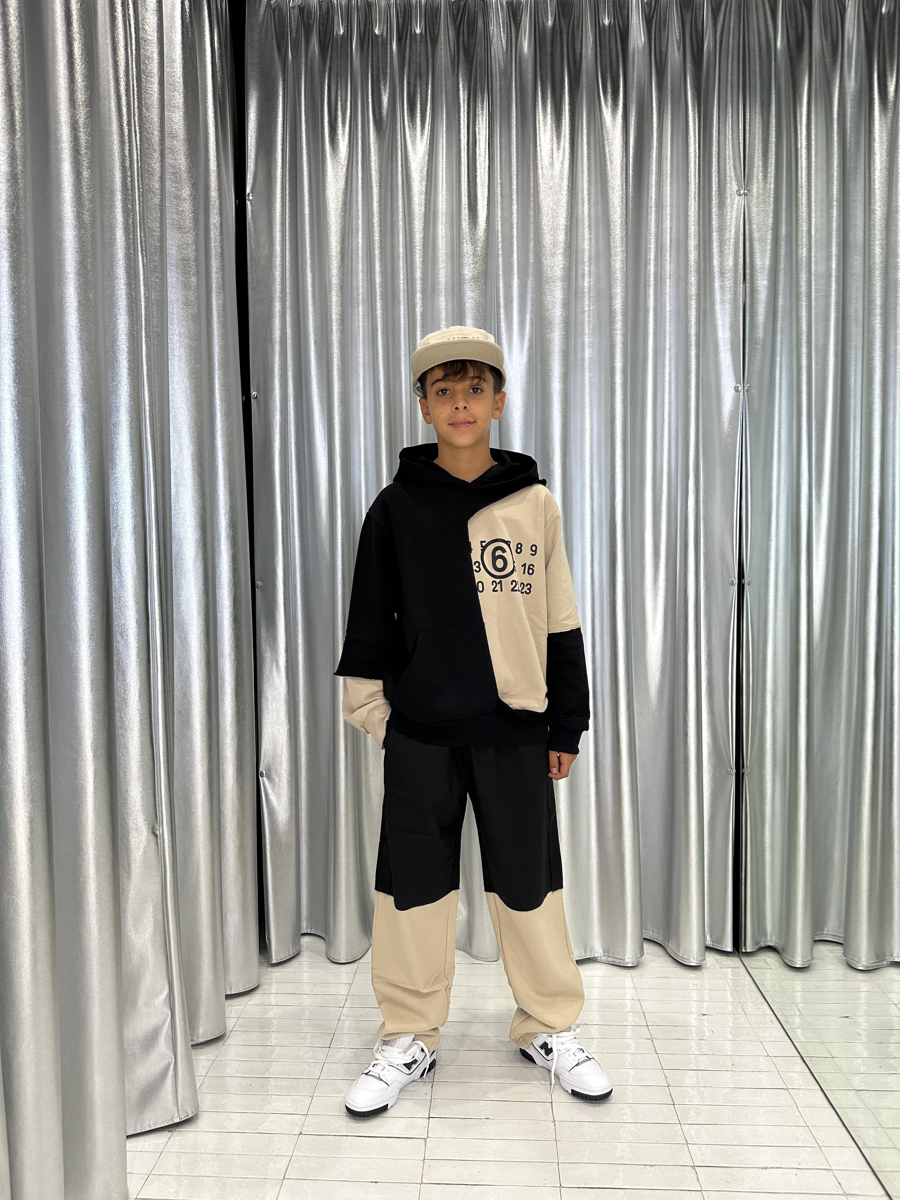 Maison Margiela felpa kids nero e beige con cappuccio