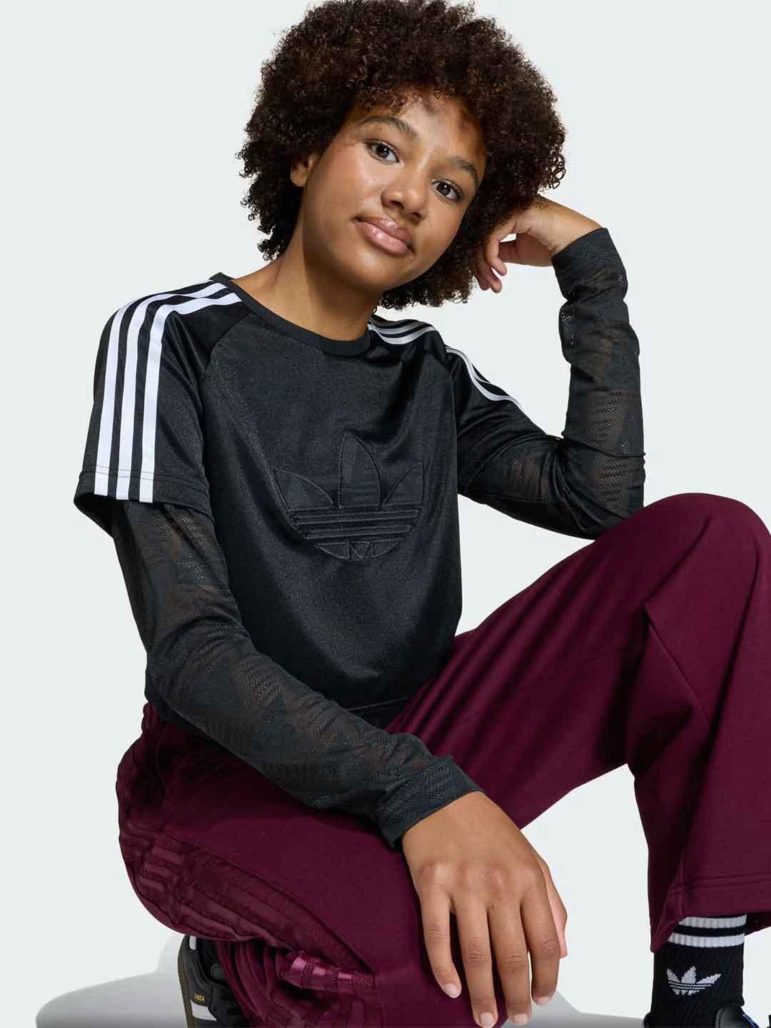 Adidas t-shirt nero maniche in pizzo