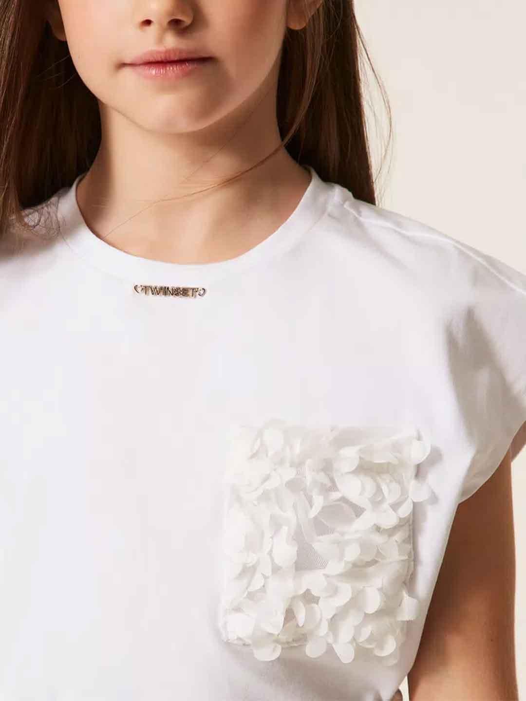 Twinset t-shirt kids bianco taschino con rose