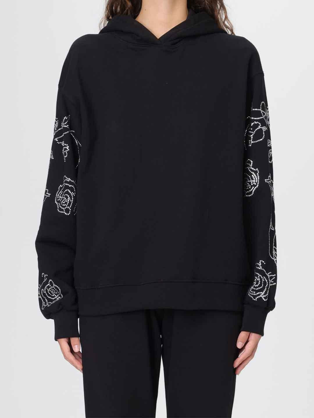 Disclaimer felpa nero con strass e fiori