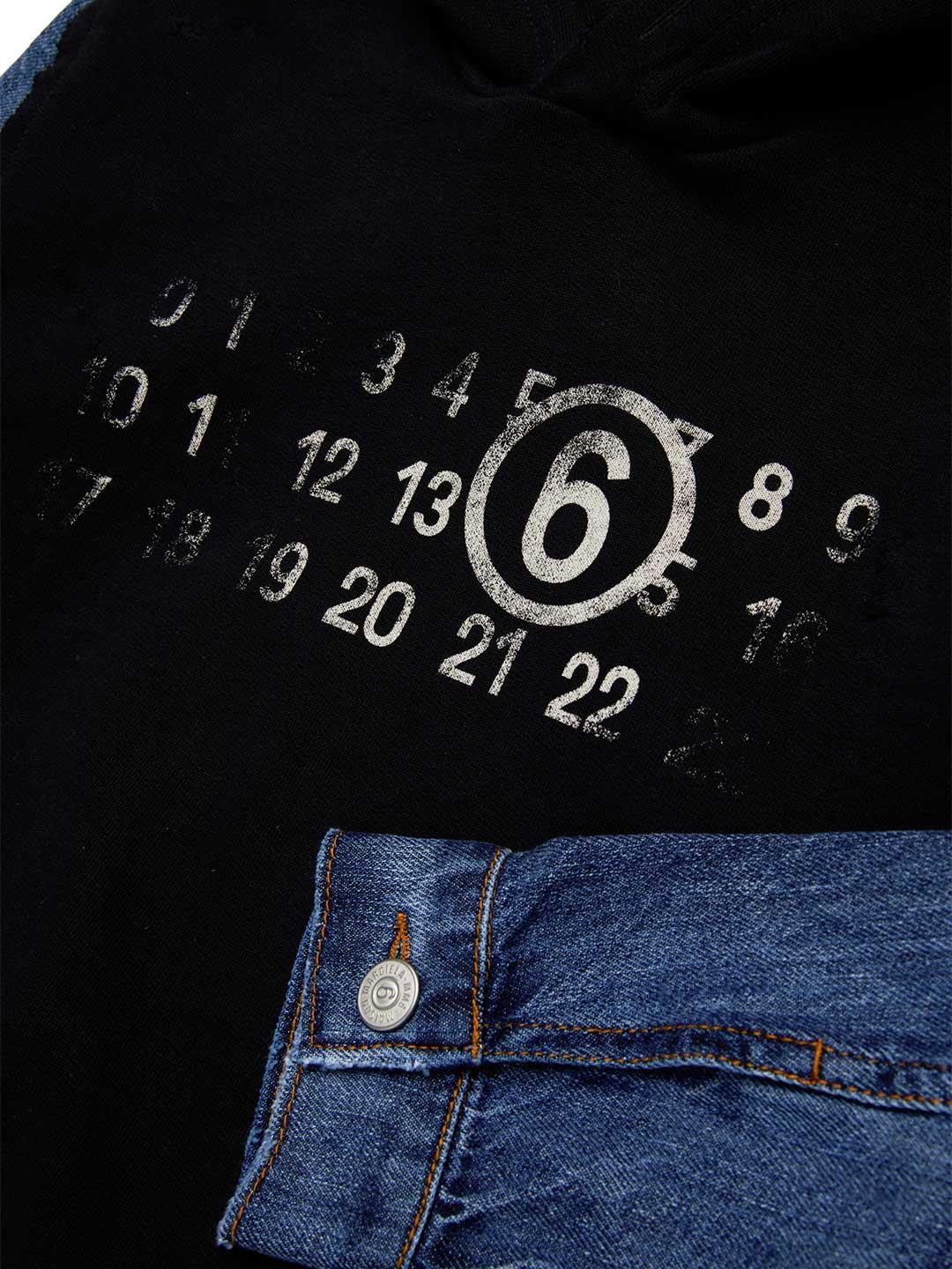 Maison Margiela felpa kids nero con cappuccio e maniche in jeans