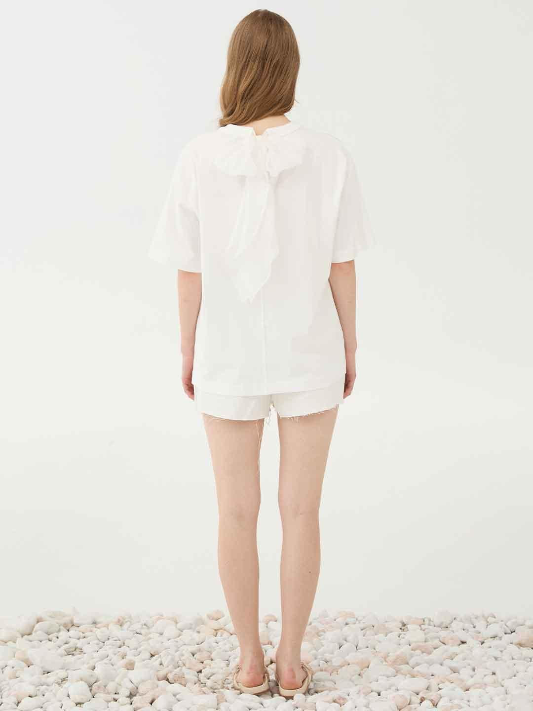 Eleh t-shirt bianco con fiocco sul retro