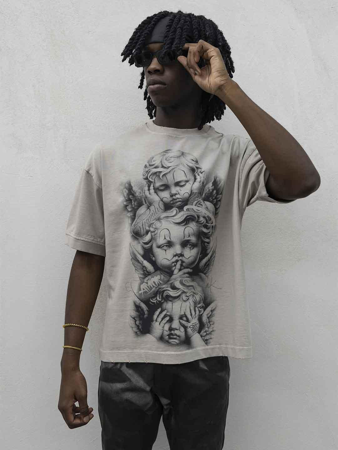 Present Day t-shirt beige con angeli