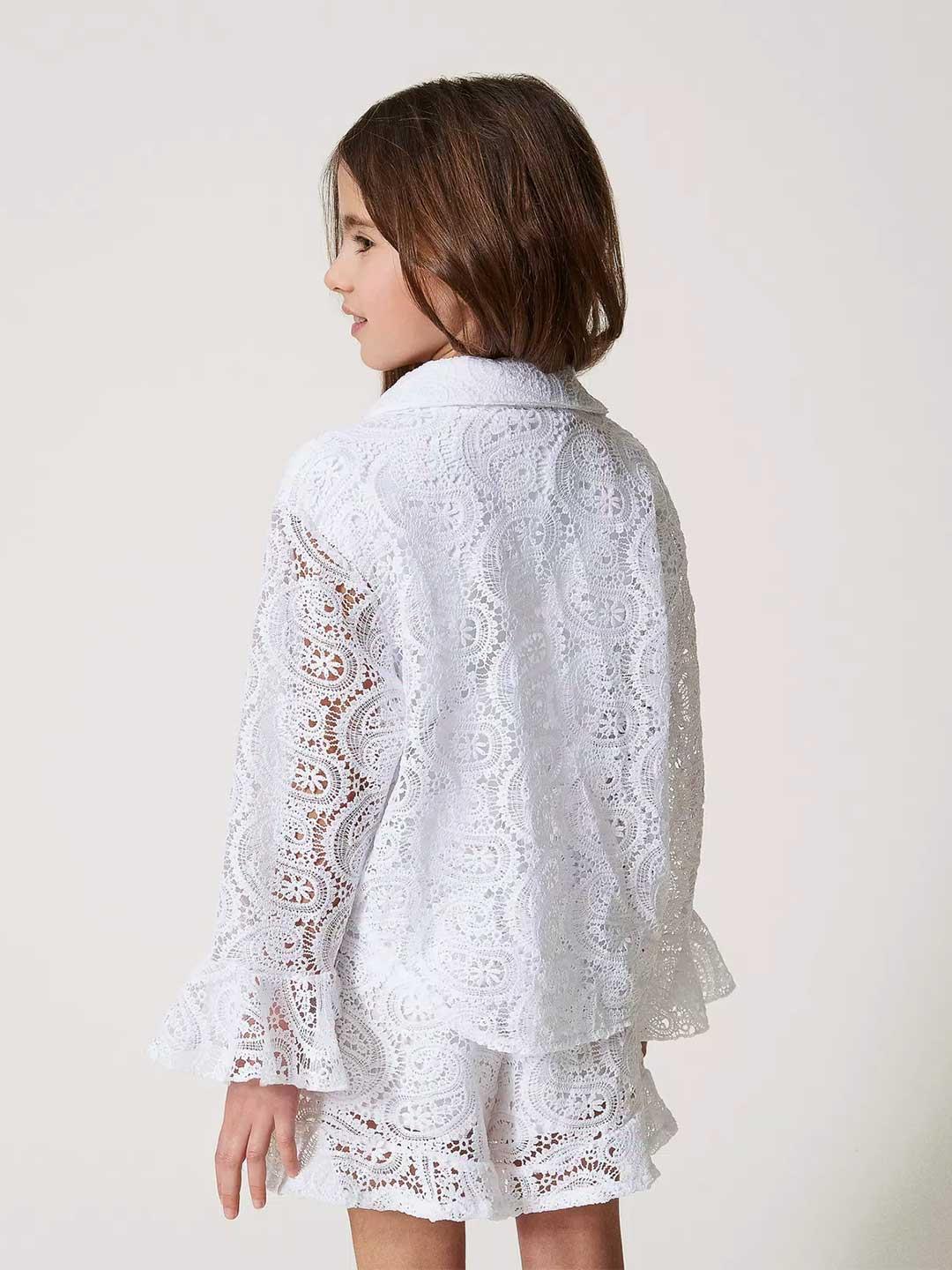 Twinset camicia kids bianco in pizzo