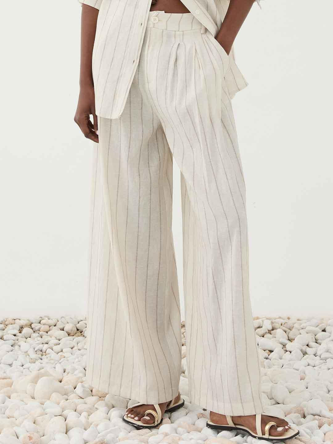 Eleh pantaloni panna a righe in lino